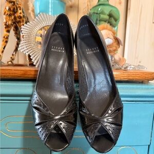 Stuart Weitzman Black Women's Perforated Peep toe shoes